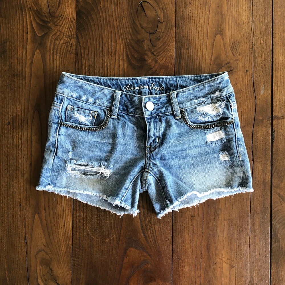 Gunmetal Studded Distressed Denim Cut-offs